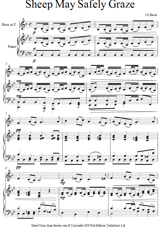 Bach - Sheep May Safely Graze from Cantata no.208 sheet music for French Horn Bach - Sheep May Safely Graze from Cantata no.208 sheet music for French Horn