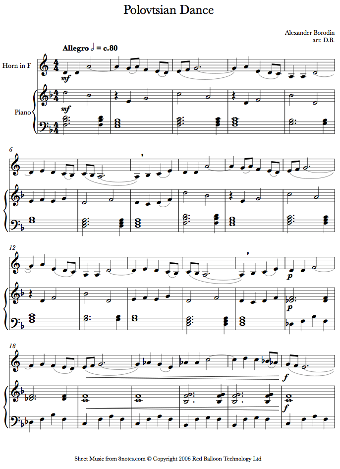 Borodin - Polovtsian Dance sheet music for French Horn Borodin - Polovtsian Dance sheet music for French Horn