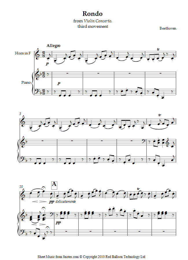 Beethoven Violin Concerto 3rd movement Rondo Theme sheet music for