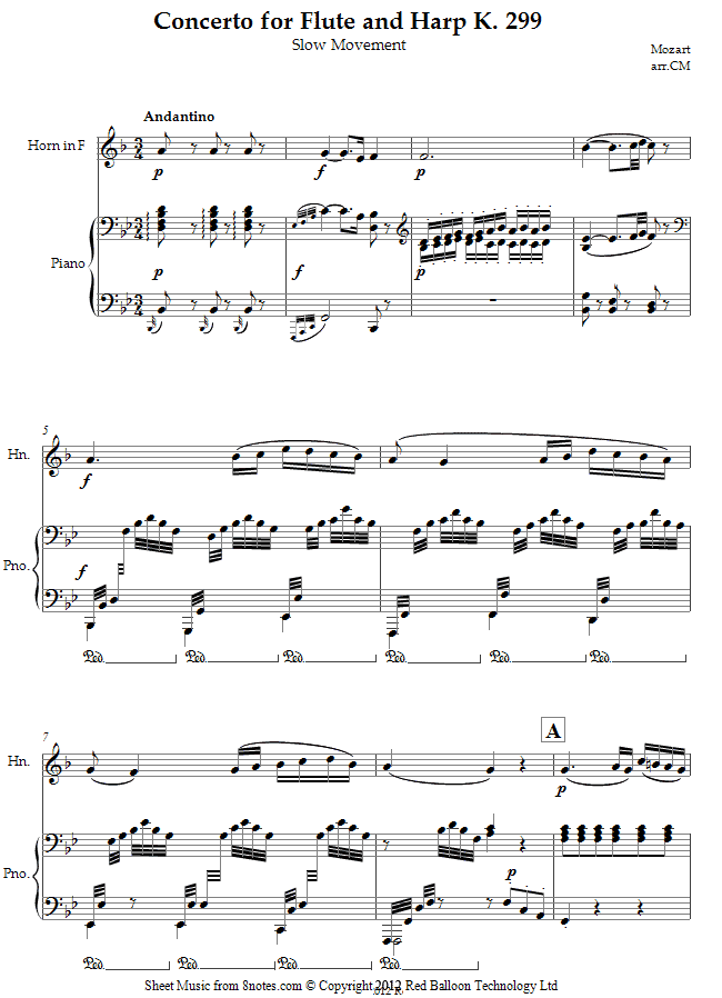 Mozart Concerto for Flute and Harp K. 299 Mvt 2 sheet music for