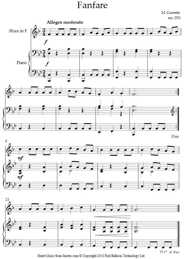 Michel Corrette - Fanfare sheet music for French Horn Michel Corrette - Fanfare sheet music for French Horn
