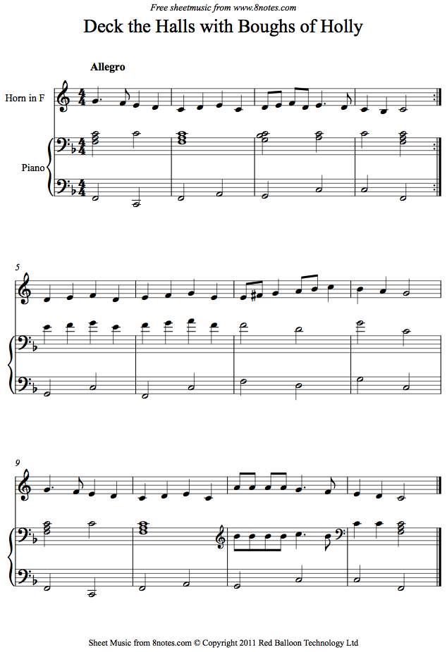 Deck the Halls with Boughs of Holly sheet music for French Horn Deck the Halls with Boughs of Holly sheet music for French Horn