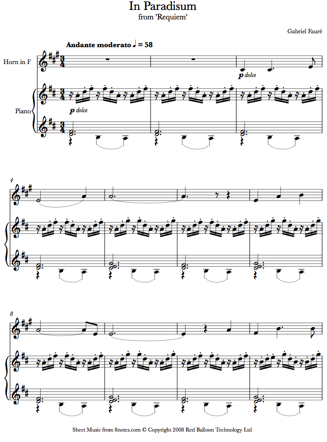 Fauré - In Paradisum from Reqiuem sheet music for French Horn Fauré - In Paradisum from Reqiuem sheet music for French Horn