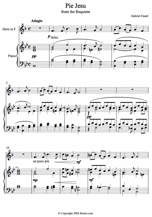 Fauré - Pie Jesu from the Requiem sheet music for French Horn Fauré - Pie Jesu from the Requiem sheet music for French Horn