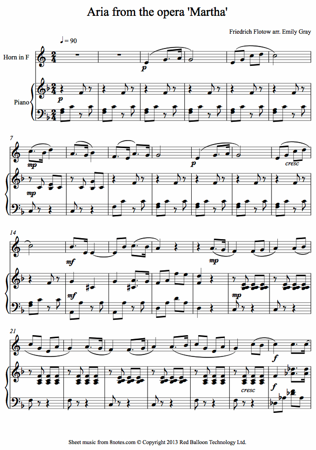 Flotow - Aria from Martha sheet music for French Horn Flotow - Aria from Martha sheet music for French Horn