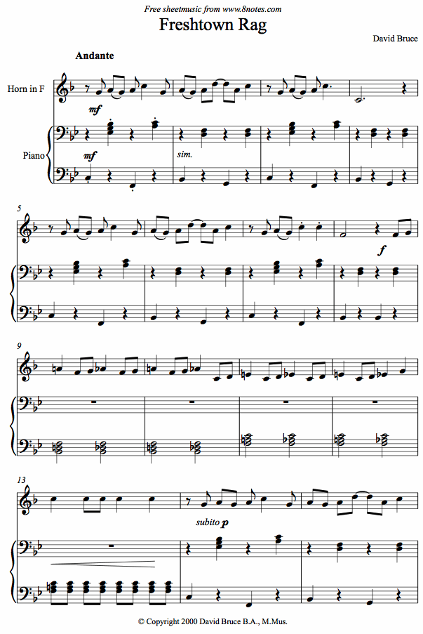 David Bruce - Freshtown Rag sheet music for French Horn David Bruce - Freshtown Rag sheet music for French Horn