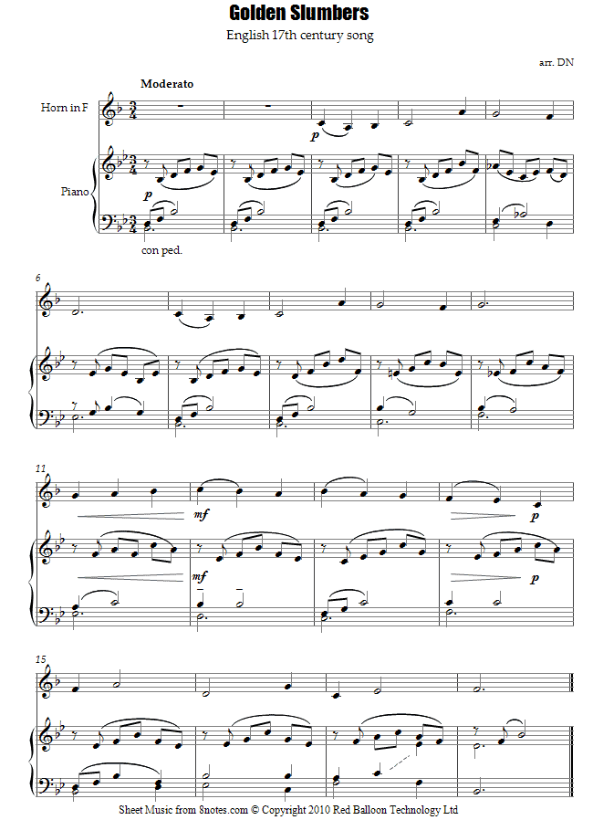 Golden Slumbers sheet music for French Horn Golden Slumbers sheet music for French Horn