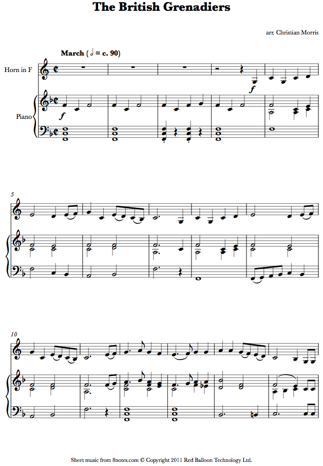 The British Grenadiers sheet music for French Horn The British Grenadiers sheet music for French Horn