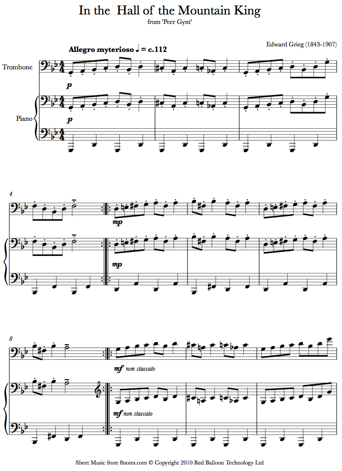 Grieg - In the Hall of the Mountain King sheet music for French Horn Grieg - In the Hall of the Mountain King sheet music for French Horn