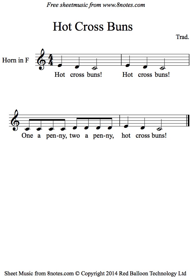 Hot Cross Buns Sheet Music For French Horn 8notes