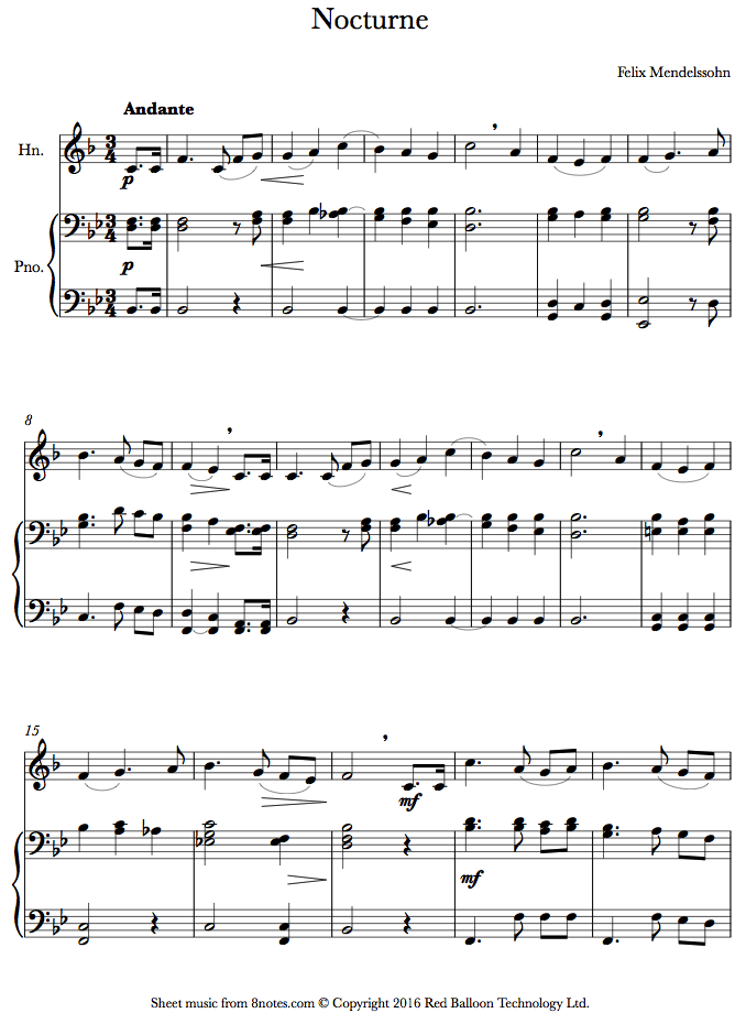 Mendelssohn - Nocturne from Midsummer Night's Dream sheet music for French Horn Mendelssohn - Nocturne from Midsummer Night's Dream sheet music for French Horn