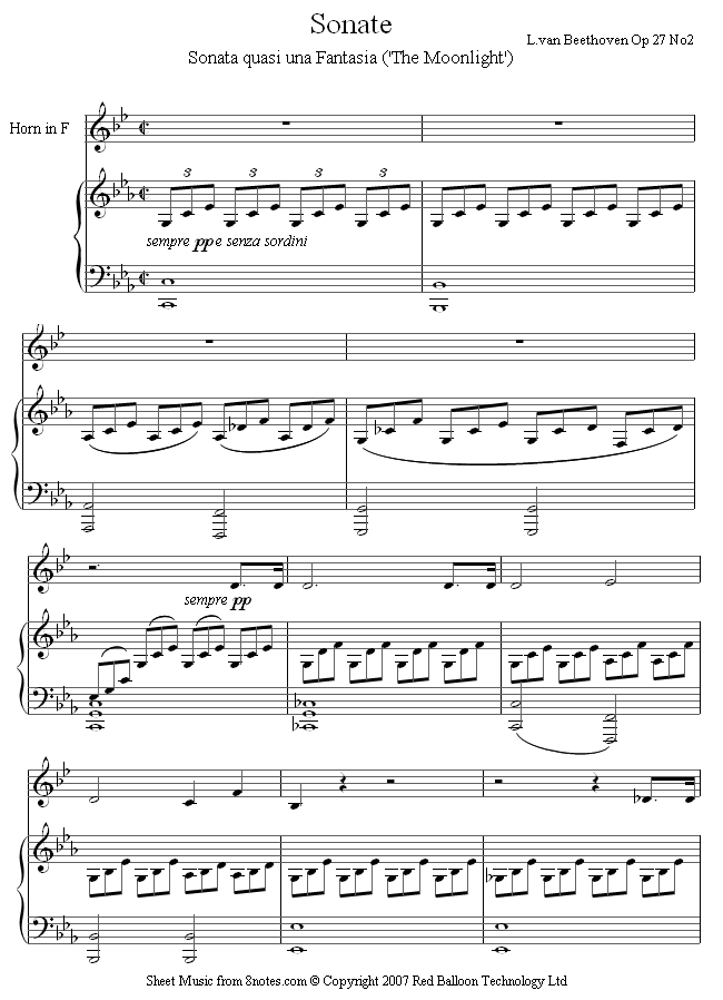 Beethoven Moonlight Sonata sheet music for French Horn