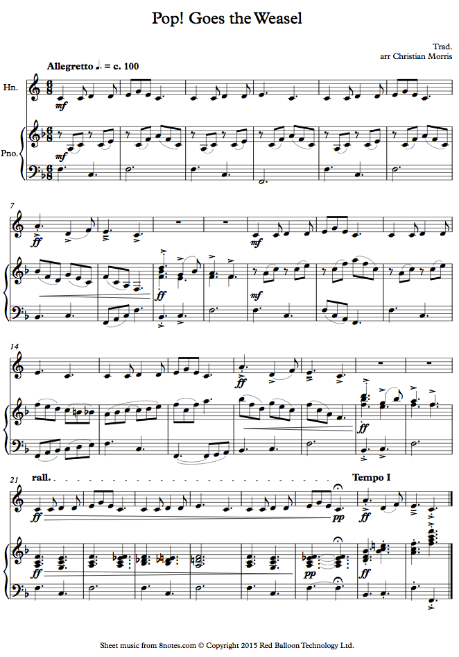 Pop Goes the Weasel sheet music for French Horn