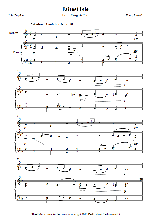 Purcell - Fairest Isle from King Arthur sheet music for French Horn Purcell - Fairest Isle from King Arthur sheet music for French Horn