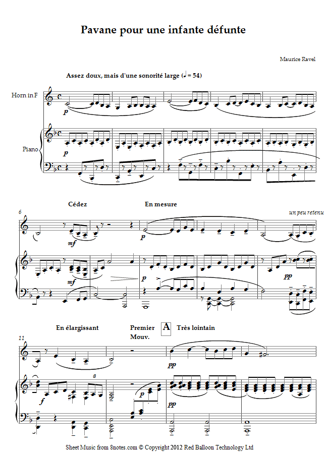 Ravel - Pavane pour une infante defunte sheet music for French Horn Ravel - Pavane pour une infante defunte sheet music for French Horn