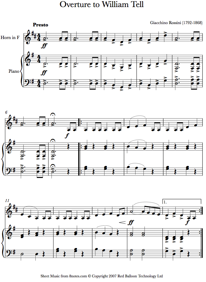 Rossini - William Tell Overture sheet music for French Horn Rossini - William Tell Overture sheet music for French Horn