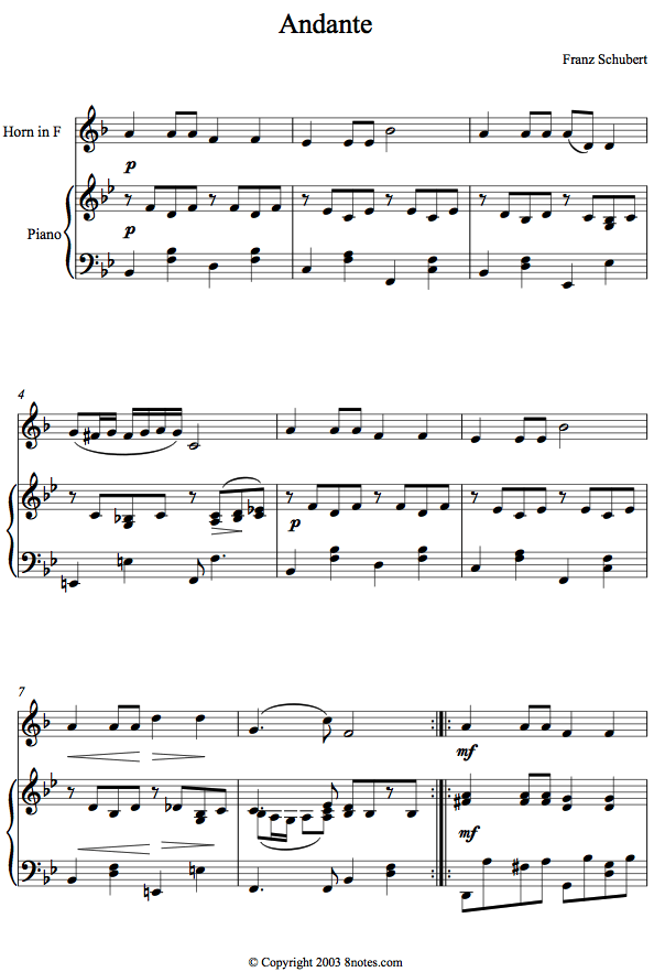 french horn schubert andantehn sheet music