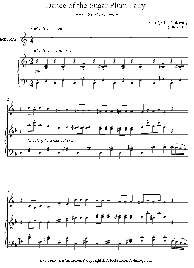 Tchaikovsky - Dance of the Sugar Plum Fairy sheet music for French Horn Tchaikovsky - Dance of the Sugar Plum Fairy sheet music for French Horn