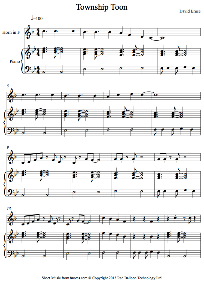 David Bruce - Township Toon sheet music for French Horn David Bruce - Township Toon sheet music for French Horn