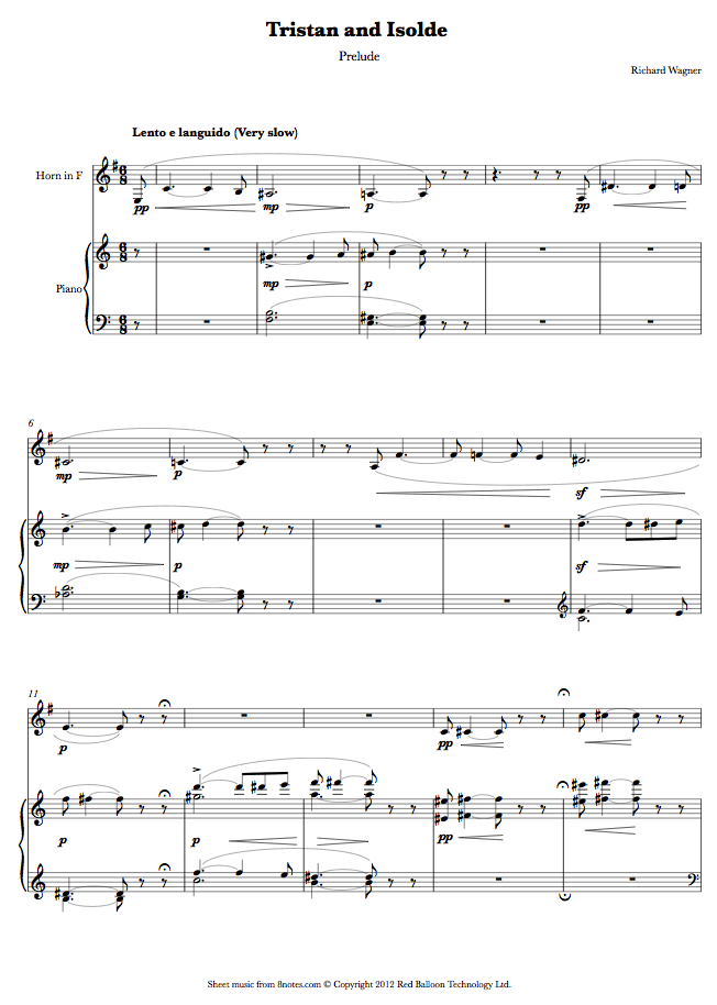 Wagner Tristan and Isolde Prelude (Opening Excerpt) sheet music for