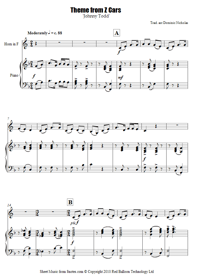 Theme from Z Cars (Johnny Todd) sheet music for French Horn Theme from Z Cars (Johnny Todd) sheet music for French Horn