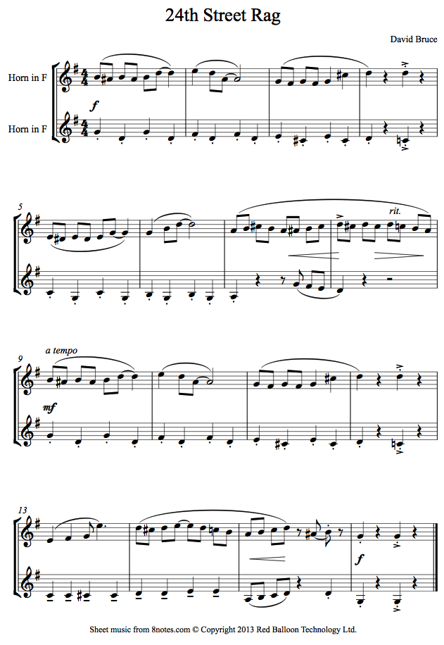 David Bruce - 24th Street Rag sheet music for French Horn Duet David Bruce - 24th Street Rag sheet music for French Horn Duet