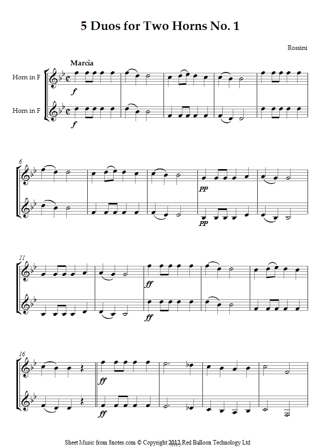 Rossini - 5 Duos No.1 Marcia sheet music for French Horn Duet Rossini - 5 Duos No.1 Marcia sheet music for French Horn Duet