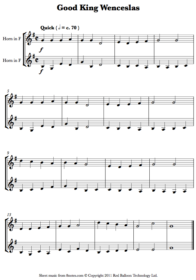Good King Wenceslas sheet music for French Horn Duet Good King Wenceslas sheet music for French Horn Duet