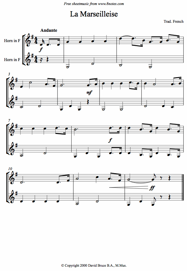 La Marseilleise sheet music for French Horn Duet La Marseilleise sheet music for French Horn Duet