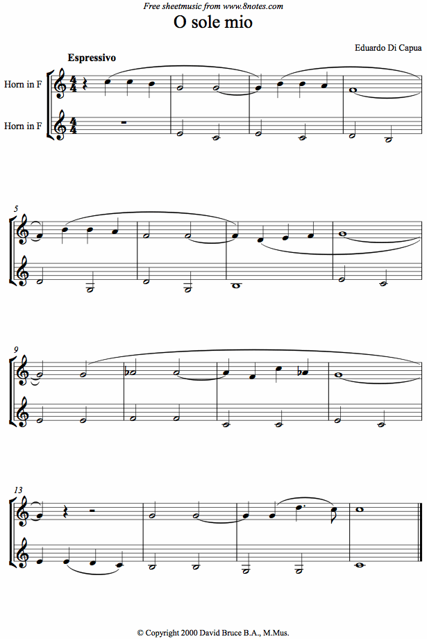 Di Capua - O Sole Mio sheet music for French Horn Duet Di Capua - O Sole Mio sheet music for French Horn Duet