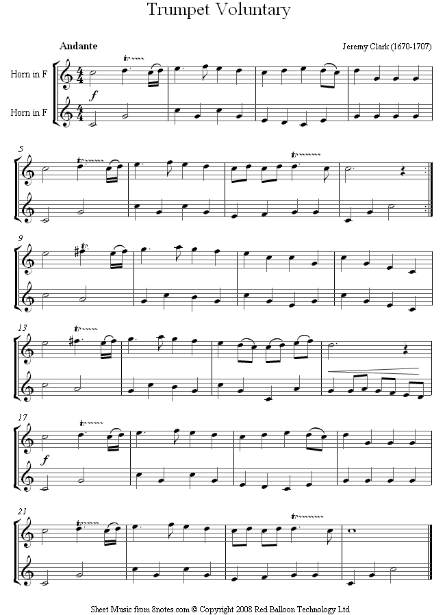 Clarke - Trumpet Voluntary sheet music for French Horn Duet Clarke - Trumpet Voluntary sheet music for French Horn Duet