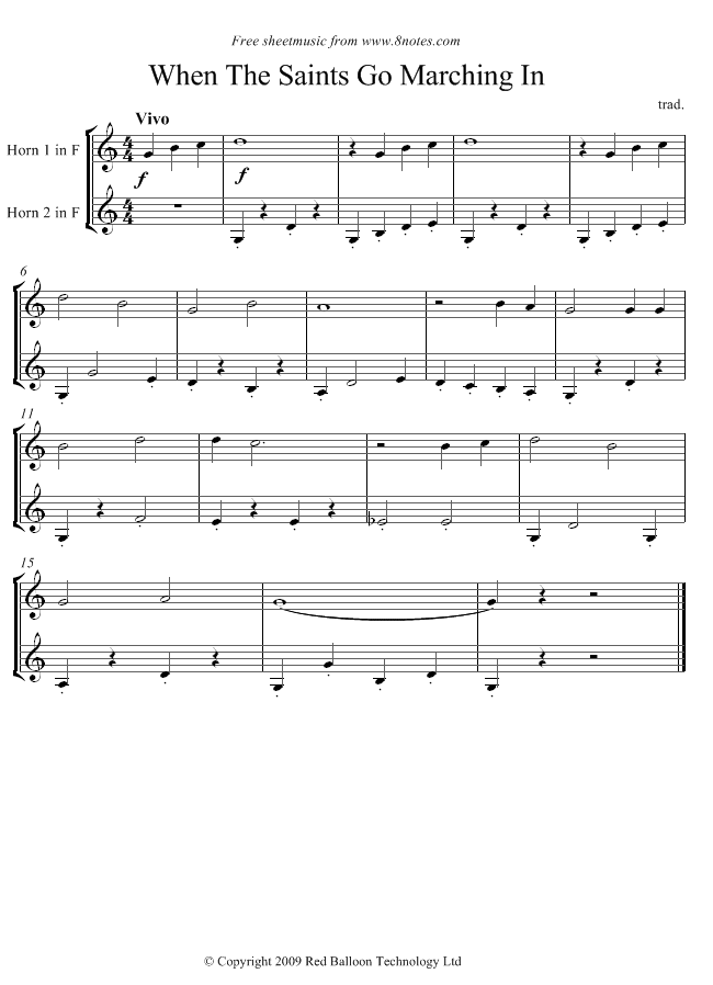 When the Saints go marching in sheet music for French Horn Duet When the Saints go marching in sheet music for French Horn Duet