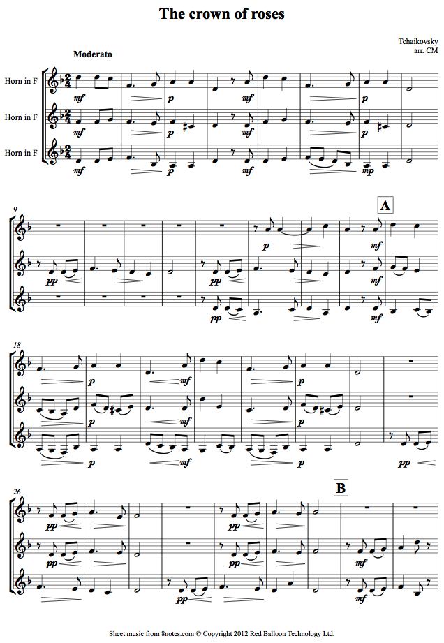 Tchaikovsky - The crown of roses sheet music for French Horn Trio Tchaikovsky - The crown of roses sheet music for French Horn Trio
