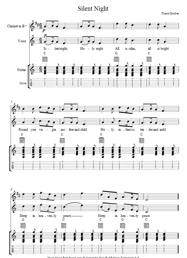 Silent Night sheet music for Guitar-Clarinet Duet Silent Night sheet music for Guitar-Clarinet Duet
