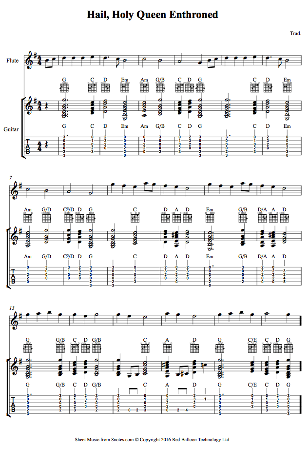 Hail, Holy Queen Enthroned sheet music for GuitarFlute Duet