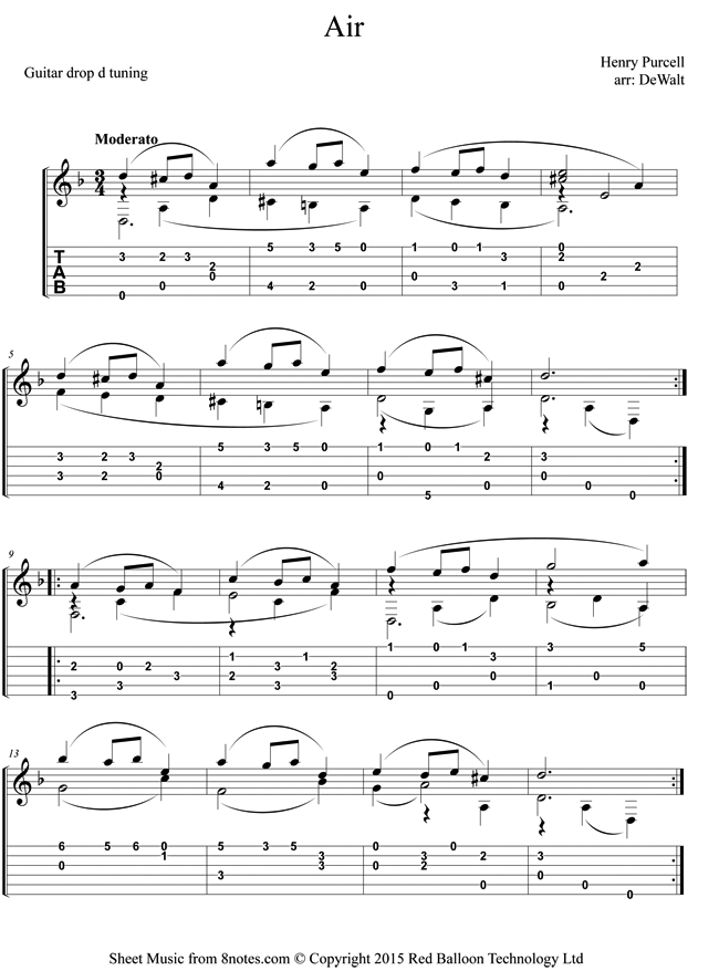 Purcell Air sheet music for Guitar