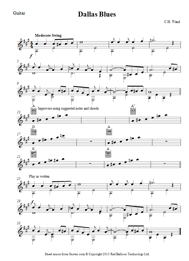 blue song guitar hart wand dallas blues sheet for guitar 8notes blue song guitar hart wand dallas blues sheet for guitar 8notes