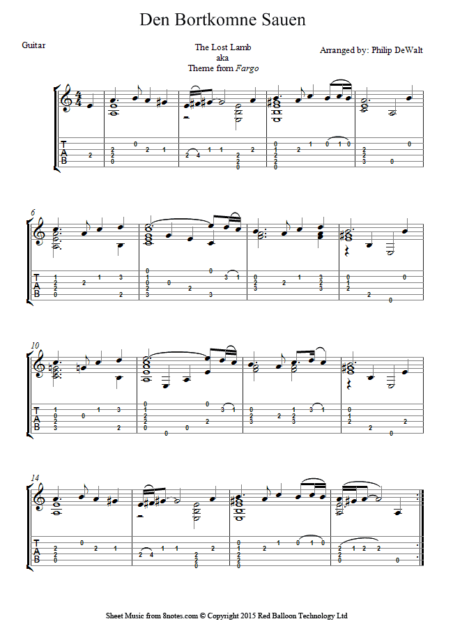 Den Bortkomne Sauen (The Lost Lamb aka Theme from Fargo) sheet music for Guitar