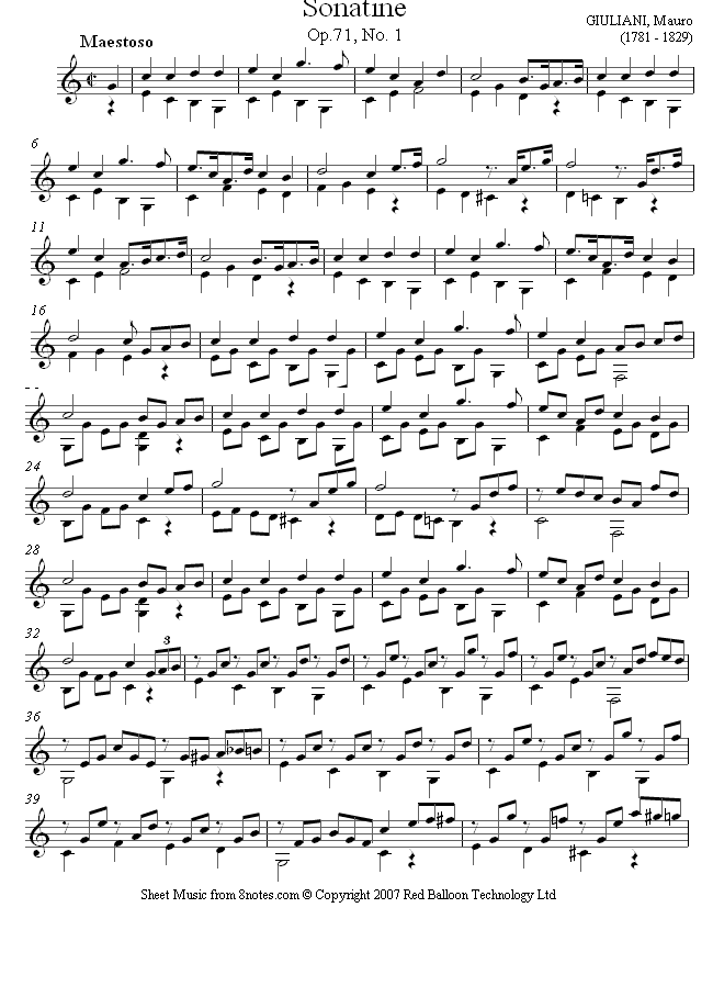 Giuliani - Sonatine Op.71, No. 1 1st mvt sheet music for Guitar Giuliani - Sonatine Op.71, No. 1 1st mvt sheet music for Guitar