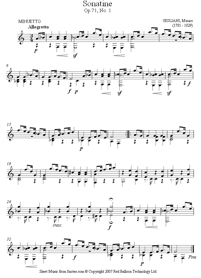 Giuliani - Sonatine Op.71, No. 1 2nd mvt sheet music for Guitar Giuliani - Sonatine Op.71, No. 1 2nd mvt sheet music for Guitar