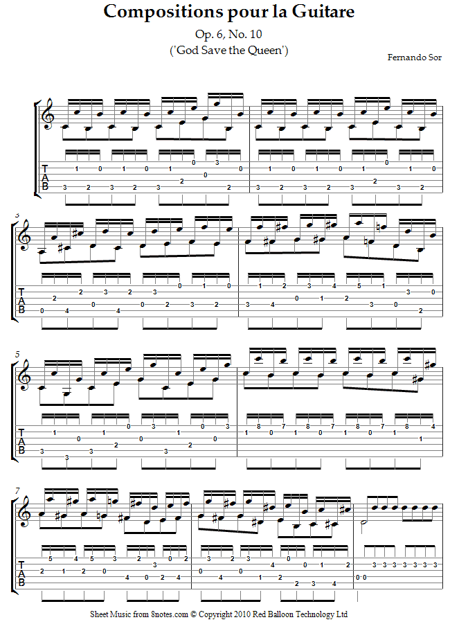 Sor - Compositions pour la Guitare op.6 no.10 (God Save the Queen) sheet music for Guitar Sor - Compositions pour la Guitare op.6 no.10 (God Save the Queen) sheet music for Guitar