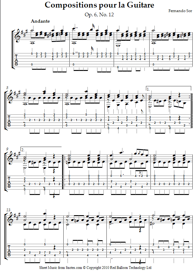 Sor - Compositions pour la Guitare op.6 no.12 sheet music for Guitar Sor - Compositions pour la Guitare op.6 no.12 sheet music for Guitar