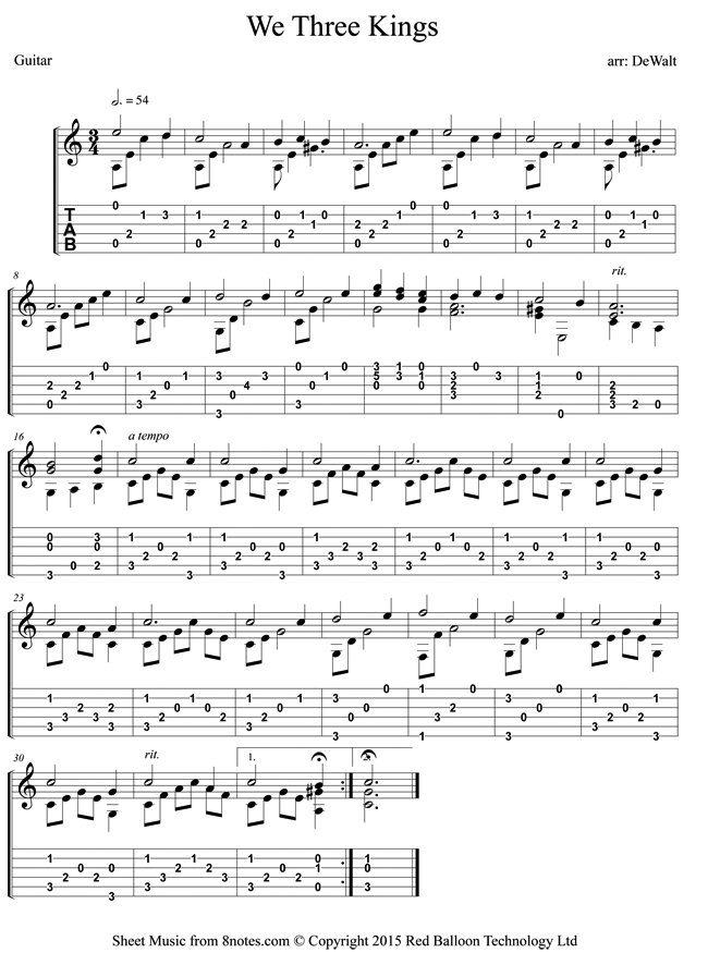we three kings of orient are sheet music for guitar episcopal christmas hymns