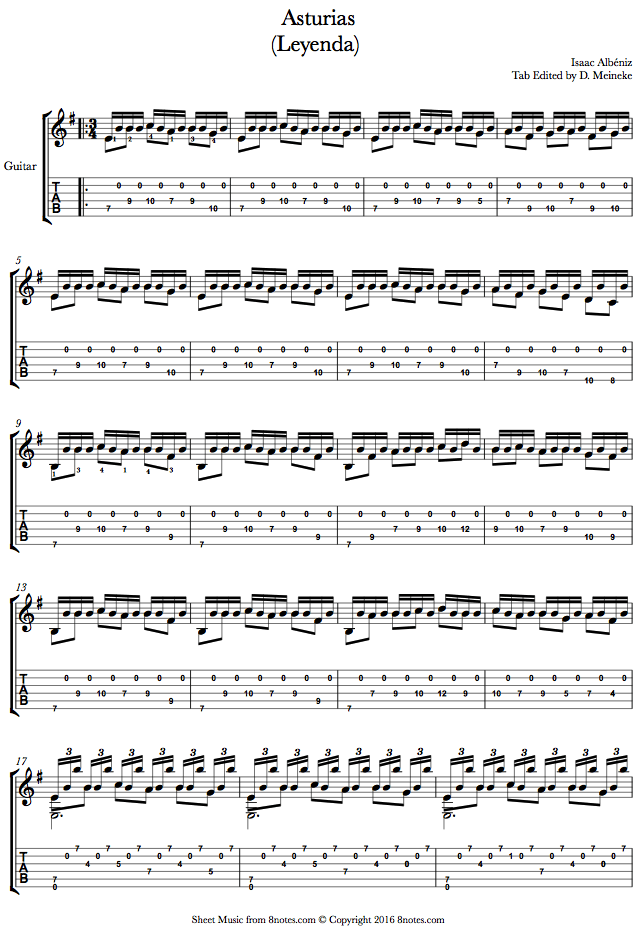 Albéniz - Asturias (Leyenda) sheet music for Guitar Albéniz - Asturias (Leyenda) sheet music for Guitar