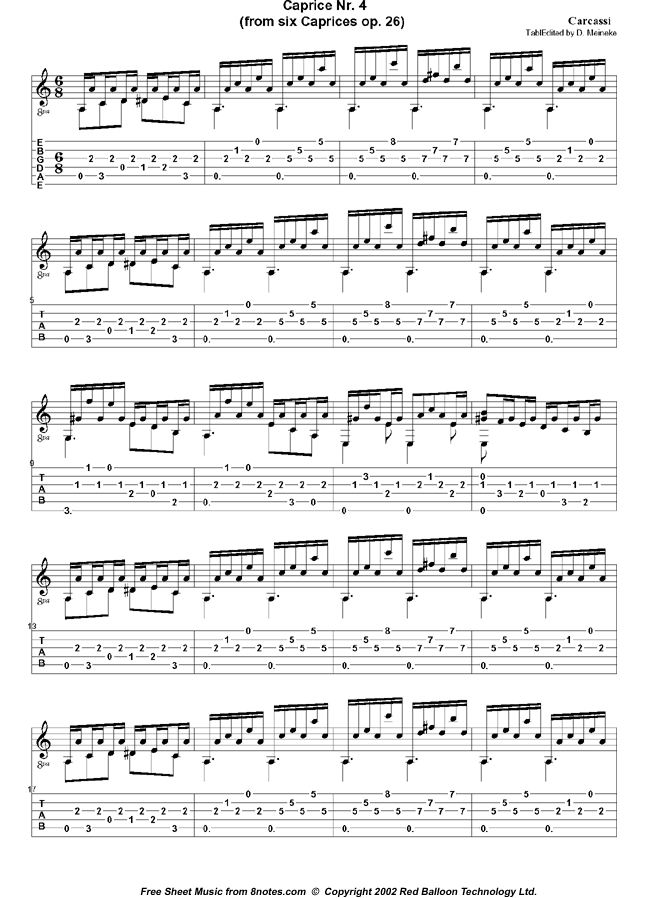 Carcassi - Caprice Op 25 No 4 sheet music for Guitar Carcassi - Caprice Op 25 No 4 sheet music for Guitar