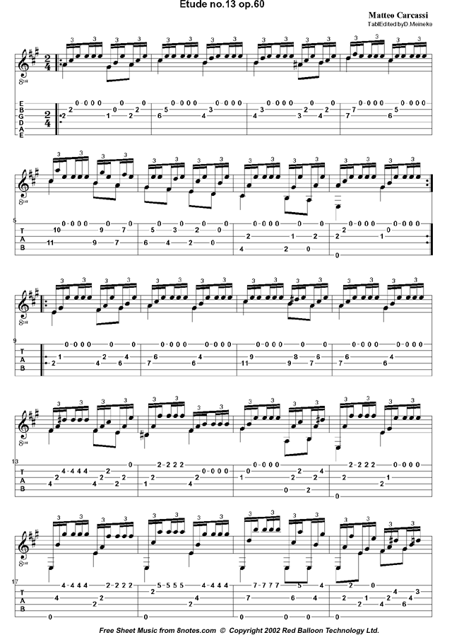 Carcassi - Etude No 13 Op 60 sheet music for Guitar Carcassi - Etude No 13 Op 60 sheet music for Guitar