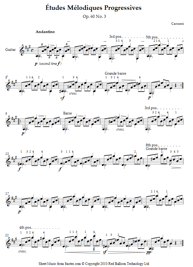 Carcassi - Etudes Melodiques Progressives Op. 60 No. 3 sheet music for Guitar Carcassi - Etudes Melodiques Progressives Op. 60 No. 3 sheet music for Guitar