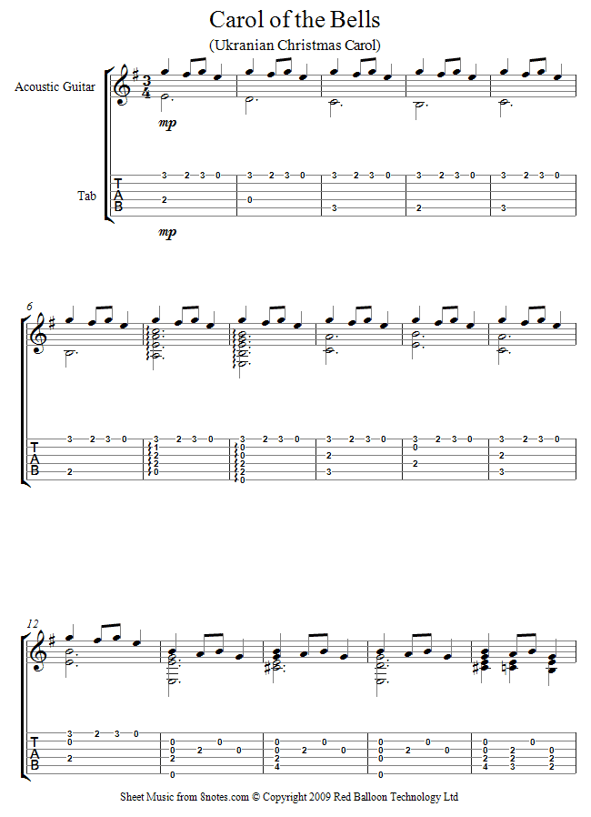 Carol of the bells sheet music for Guitar Carol of the bells sheet music for Guitar