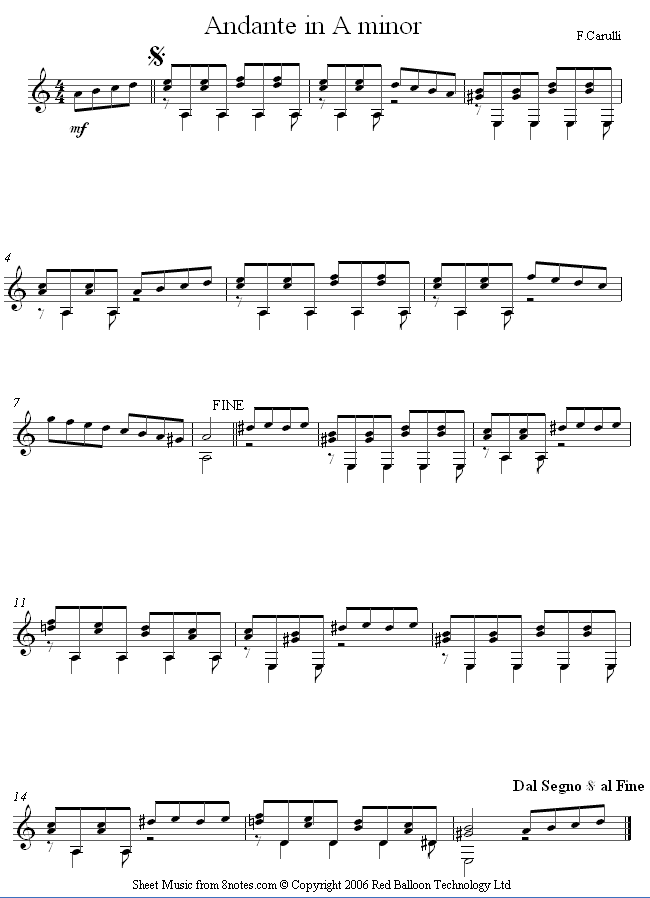Carulli - Andante in A minor sheet music for Guitar Carulli - Andante in A minor sheet music for Guitar