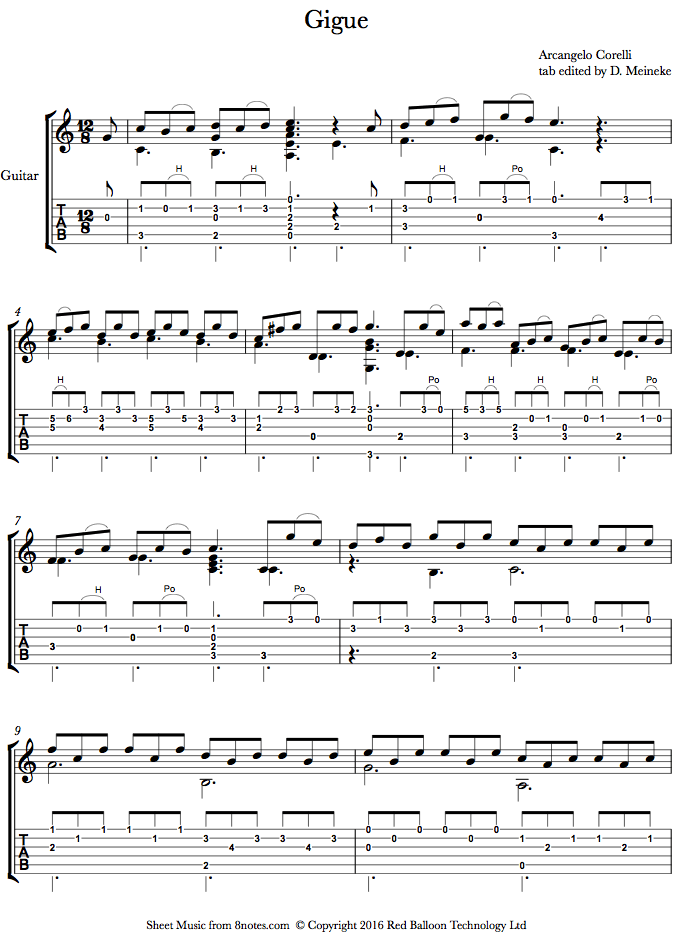 Corelli - Gigue sheet music for Guitar Corelli - Gigue sheet music for Guitar
